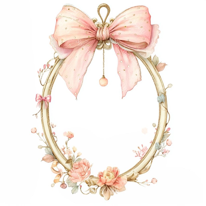 16 Floral Wedding Crest Clipart, Gold Ornate Frame, Victorian Frame, Printable Watercolor,High-Quality JPGs, Paper Craft, Junk Journal