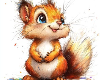 16 Quirky Funny Squirrel Clipart, Surprised Squirrel, Printable Watercolor, High-Quality JPGs, Paper Craft, Junk Journal, Digital Craft