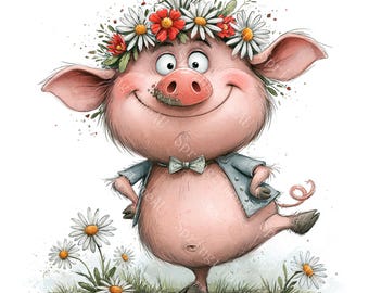 19 Muddy Farm Piglet Clipart, Watercolor JPG Cute Baby Pig Designs, Funny Little Piggy Barnyard Illustrations, Digital Download