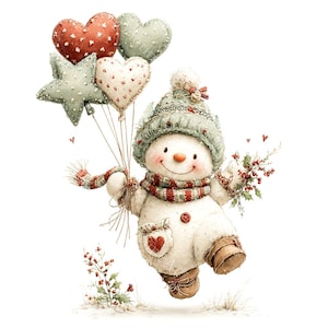 18 Whimsical Snowman Clipart, Christmas Snowman, Festive Holiday, Printable Watercolor, High-Quality JPGs, Paper Craft, Junk Journal