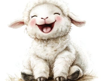 12 Funny Sheep Clipart, Cute Sheep, Sheep Nursery, Funny Farm Animals, Printable Watercolor,High-Quality JPGs,Paper Craft,Junk Journal