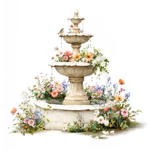 20 fontein clipart, park fontein clipart, bloemen fontein, afdrukbare aquarel, hoogwaardige JPG's, Paper Craft, Junk Journal