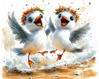 18 Funny Seagull Clipart, Quirky Seagull, Printable Watercolor, High-Quality JPGs, Paper Craft, Junk Journal, Digital Craft