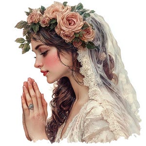 16 imágenes prediseñadas de novia rezando, mujer rezando, oraciones, acuarela imprimible, archivos JPG de alta calidad, manualidades de papel, diario basura, descarga digital