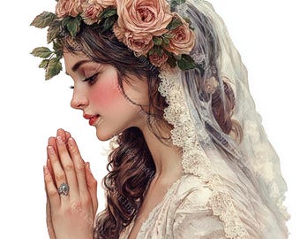 16 Bride Praying Clipart,  Woman Praying, Prayers, Printable Watercolor, High-Quality JPGs, Paper Craft, Junk Journal, Digital Download