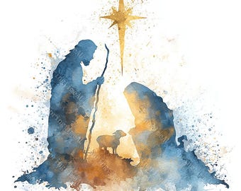 20 Minimalist Nativity Scene Clipart, Christmas Scenes, Merry Christmas, Printable Watercolor, High-Quality JPGs, Papercraft, Junk Journal