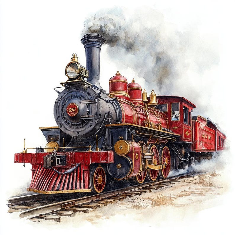 18 Vintage Train Clipart, Steam Locomotive, Christmas Train, Antique Train, Printable Watercolor, High-Quality JPGs, PaperCraft,Junk Journal