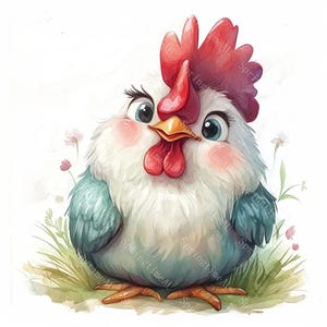 16 Cute Chicken Clipart, Cute Farm Rooster, Baby Chicken, Country Animal, Printable Watercolor, High-Quality JPGs, Paper Craft, Junk Journal