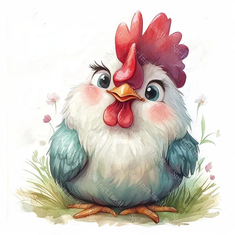 16 Cute Chicken Clipart, Cute Farm Rooster, Baby Chicken, Country Animal, Printable Watercolor, High-Quality JPGs, Paper Craft, Junk Journal