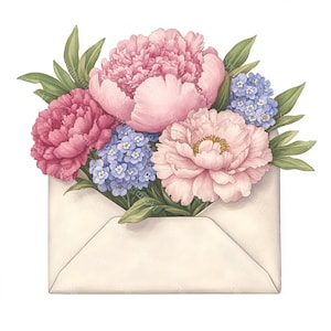 20 clipart de envelope floral, flores em envelope, feliz dia das mães, aquarela para impressão, JPGs de alta qualidade, artesanato em papel, diário de sucata