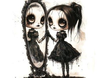 18 Gothic Vintage Creepy Doll Clipart, Victorian Gothic Girl, Emo Girl, Printable Watercolor, High-Quality JPGs, Paper Craft, Junk Journal