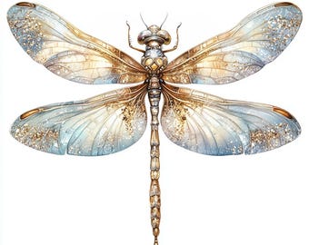 20 Elegant Dragonfly Clipart, Magical Dragonfly, Wall Print, Printable Watercolor, High-Quality JPGs, Paper Craft, Junk Journal