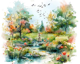 16 Frühling Garten Clipart, Frühling Clipart, Frühling Haus Clipart, druckbare Aquarell, hochwertige JPGs, Papiermodelle, Junk Journal