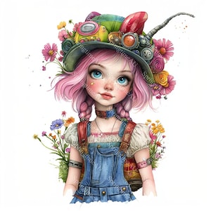 18 Quirky Spring Girl Clipart, Cute Girl, Funny Girl, Printable Watercolor,High-Quality JPGs, Paper Craft, Junk Journal, Digital Craft
