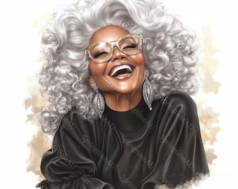 18 Funny Black Old Lady Clipart, Elegant Black Old Ladies, Printable Watercolor, High-Quality JPGs,Paper Craft,Junk Journal,Digital Download