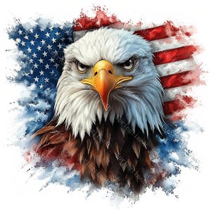 20 Patriotic Bald Eagle Clipart, USA Flag, Independence Day, 4th of July, Printable Watercolor, High-Quality JPGs, Papercraft, Junk Journal