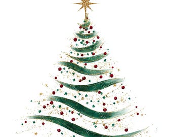 20 Sparkling Christmas Tree Clipart, Christmas Card, Holiday Art, Printable Watercolor, High-Quality PNG/JPGs, Paper Craft, Junk Journal