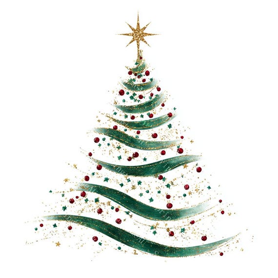 20 Sparkling Christmas Tree Clipart, Christmas Card, Holiday Art, Printable Watercolor, High-Quality PNG/JPGs, Paper Craft, Junk Journal