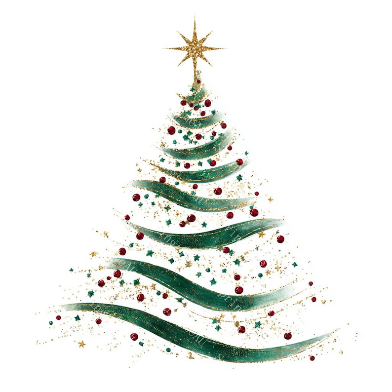 20 Sparkling Christmas Tree Clipart, Christmas Card, Holiday Art, Printable Watercolor, High-Quality PNG/JPGs, Paper Craft, Junk Journal