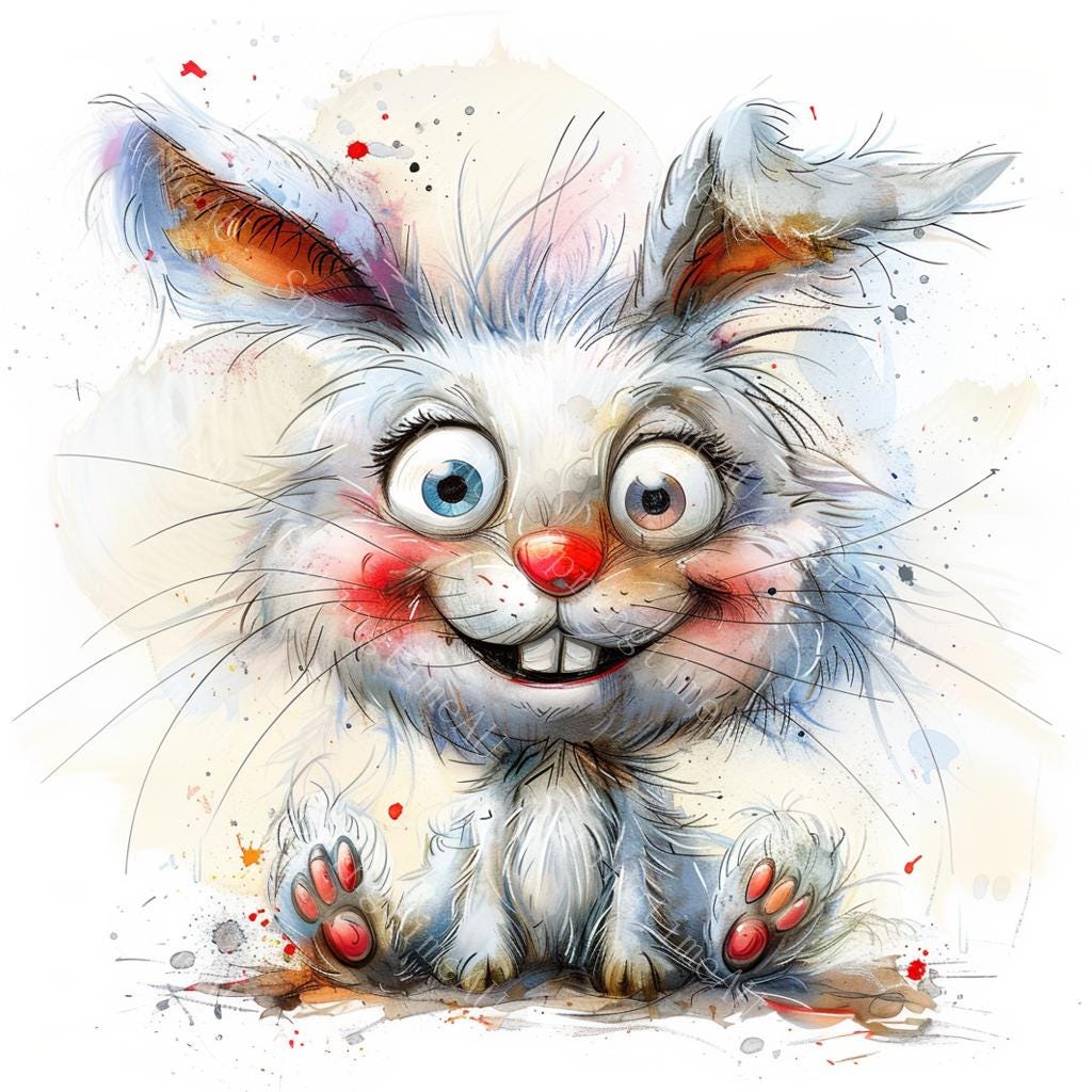 16 Funny Quirky Rabbit Clipart, Cute Bunny, Quirky Frazzled Rabbits ...