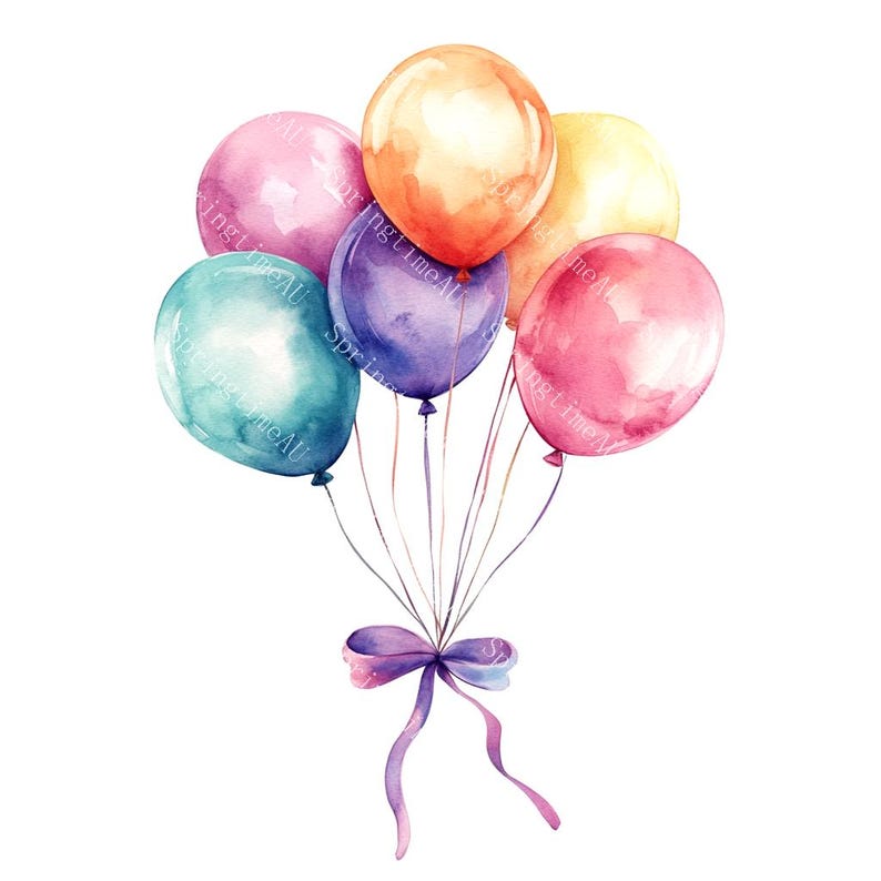20 Birthday Balloon Clipart, Balloon Clipart, Party Clipart, Baby Shower, Printable Watercolor, High-Quality JPGs, Paper Craft, Junk Journal
