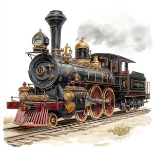 18 Vintage Train Clipart, Steam Locomotive, Christmas Train, Antique Train, Printable Watercolor, High-Quality JPGs, PaperCraft,Junk Journal
