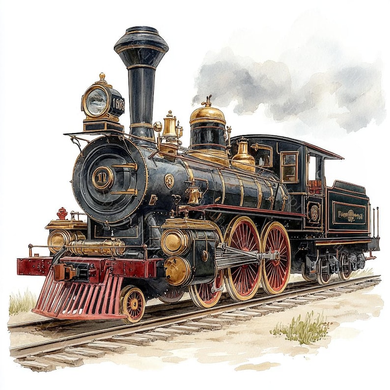 18 Vintage Train Clipart, Steam Locomotive, Christmas Train, Antique Train, Printable Watercolor, High-Quality JPGs, PaperCraft,Junk Journal