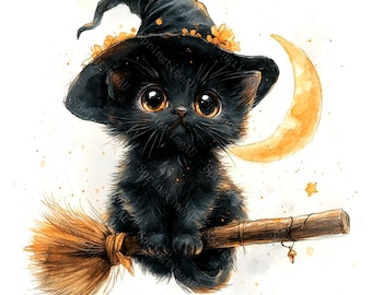 20 schwarze Katze Halloween Cliparts, süße Katze, Halloween Cliparts, druckbare Aquarell, hochwertige JPGs, Papierhandwerk, Junk Journal, digitaler Download