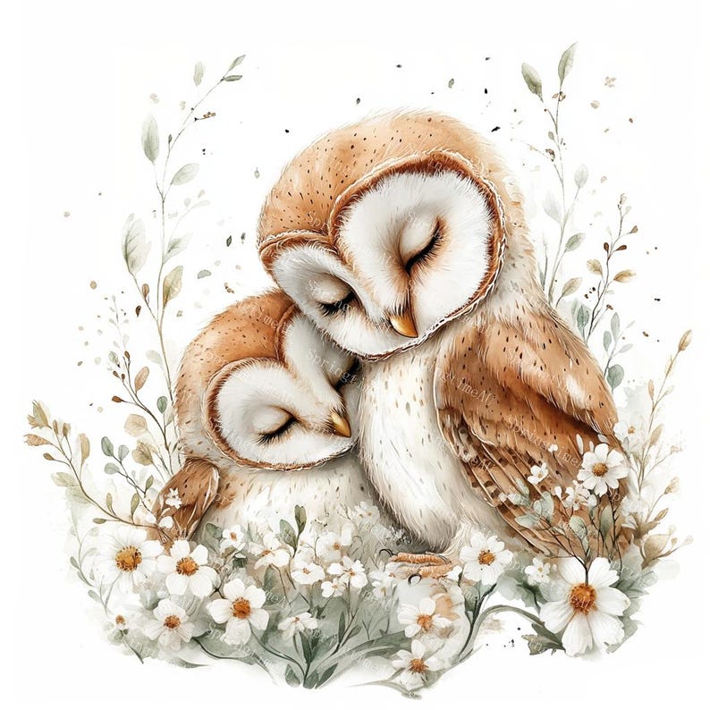 20 Cute Barn Owl Clipart, Woodland Owl, Floral Owl, Nursery Decor, Printable Watercolor, High-Quality JPGs, Papercraft, Junk Journal