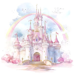 14 Princess Castle Clipart, Magical Fairytale Castle, Pink castle, Printable Watercolor,High-Quality JPGs, Paper Craft, Junk Journal