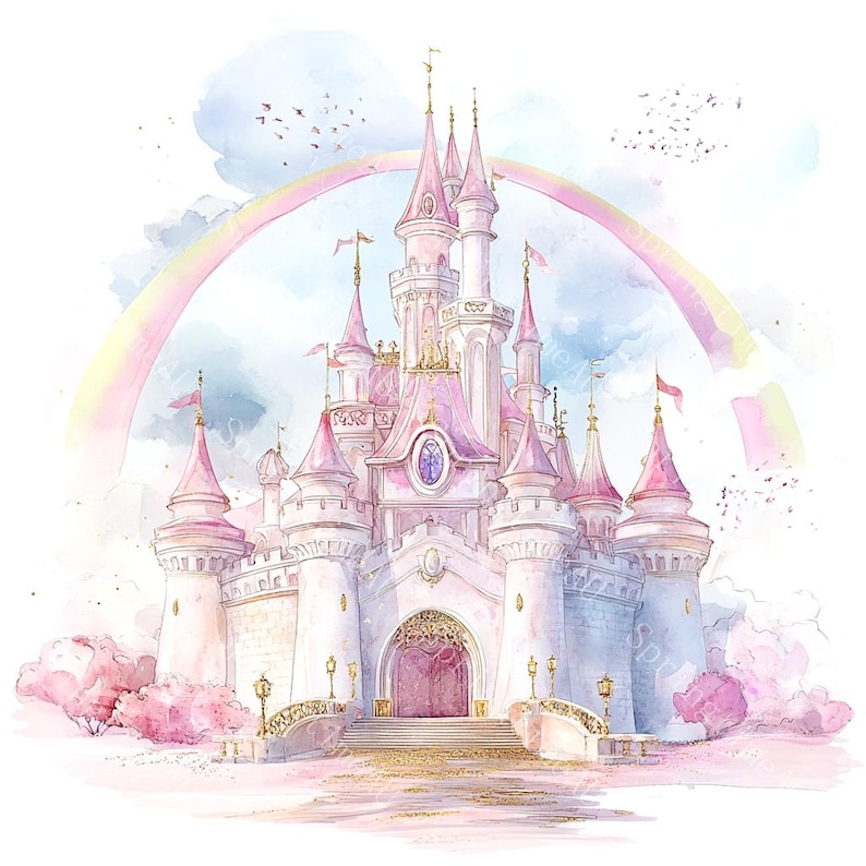 14 Princess Castle Clipart, Magical Fairytale Castle, Pink castle, Printable Watercolor,High-Quality JPGs, Paper Craft, Junk Journal