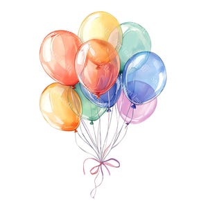 20 Birthday Balloon Clipart, Balloon Clipart, Party Clipart, Baby Shower, Printable Watercolor, High-Quality JPGs, Paper Craft, Junk Journal