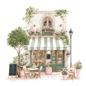 20 Cute Paris Cafe Clipart, Parisian Cafes, Paris Travel Art, France Travel,Printable Watercolor,High-Quality JPGs, Papercraft, Junk Journal