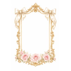 16 Pearl Bow Rococo Frame Clipart, Watercolor JPG, Coquette Wedding Invitation Border and Sublimation Design, Digital Download