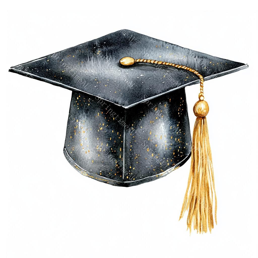 20 Abschluss Cap Clipart, Abschluss Hut Quaste Clipart, Doktorhut Kunst, druckbares Aquarell, hochwertige JPGs, PaperCraft, Junk Journal