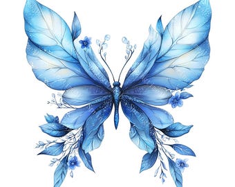 20 imágenes prediseñadas de mariposas florales, mariposas con flores, acuarela imprimible, archivos JPG de alta calidad, manualidades de papel, diario basura