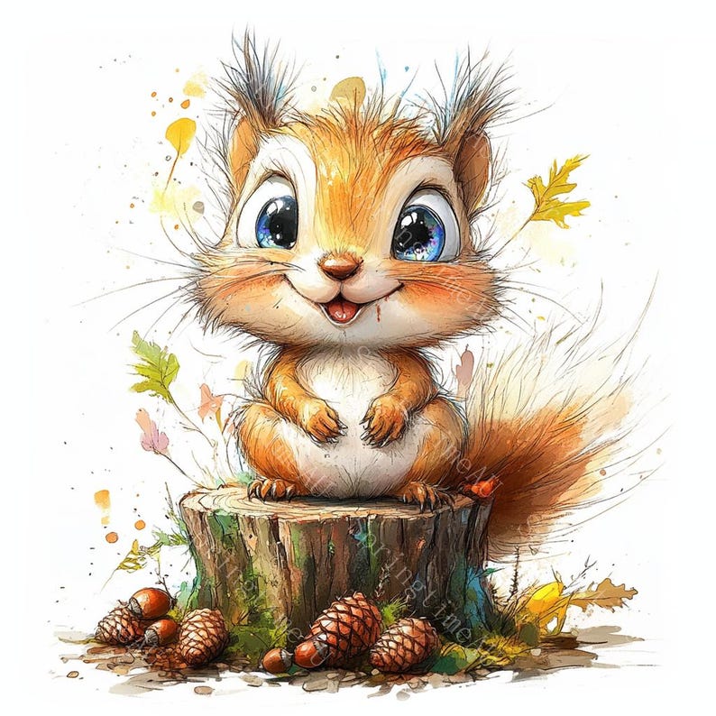16 Quirky Funny Squirrel Clipart, Surprised Squirrel, Printable Watercolor, High-Quality JPGs, Paper Craft, Junk Journal, Digital Craft