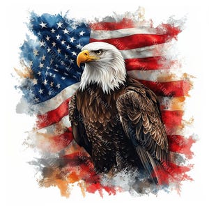 20 Patriotic Bald Eagle Clipart, USA Flag, Independence Day, 4th of July, Printable Watercolor, High-Quality JPGs, Papercraft, Junk Journal