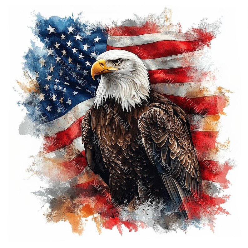 20 Patriotic Bald Eagle Clipart, USA Flag, Independence Day, 4th of July, Printable Watercolor, High-Quality JPGs, Papercraft, Junk Journal