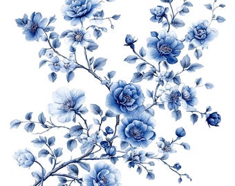 20 imágenes prediseñadas de flores de toile azul, invitación de boda estilo chinoiserie, acuarela imprimible, archivos JPG de alta calidad, manualidades de papel, diario basura