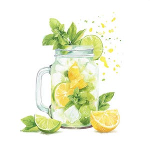 20 imágenes prediseñadas de cócteles de verano, guarniciones de frutas para bebidas, acuarela imprimible, JPG de alta calidad, manualidades de papel, diario basura, descarga digital