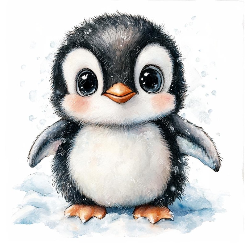 18 Cute Penguin Clipart, Adorable Baby Penguin, Arctic Animal,Nursery Decor,Printable Watercolor,High-Quality JPGs, Papercraft, Junk Journal