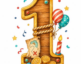 10 Pirate Treasure Birthday Number Clipart, Colorful Watercolor JPG Age Numbers, Kids Party Printable, Digital Download, Commercial Use