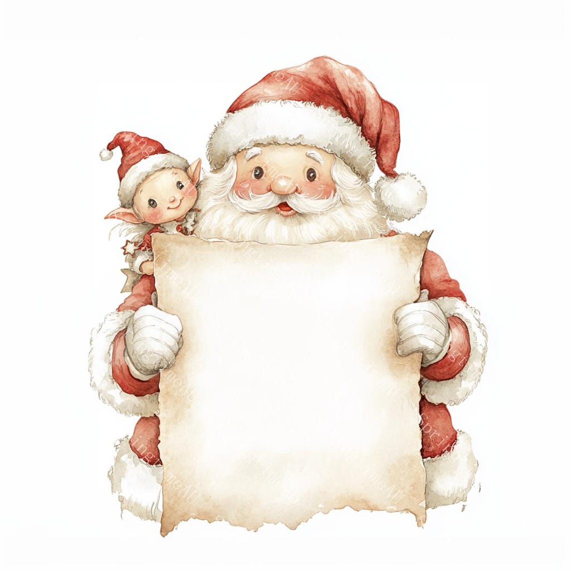 20 Santa Holding Blank Scroll Clipart, Christmas Card, Printable ...