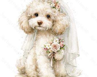 15 Glamorous Poodle Clipart, Whimsical Watercolor JPG, Pet Portrait Watercolor Sublimation, Fancy Dog Fashion Art, Digital Download