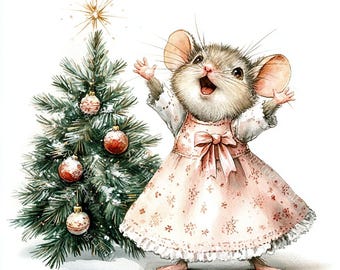 20 kerstmuis in vintage jurk clipart, schattige kerstmuis, afdrukbare aquarel, hoogwaardige jpg's, papercraft, junk Journal, digital craft
