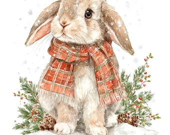 16 söta snöiga kaniner Clipart, mysig vinterkanin, skogskaninkonst, utskrivbar akvarell, högkvalitativa JPG-bilder, papperspyssel, skräpjournal