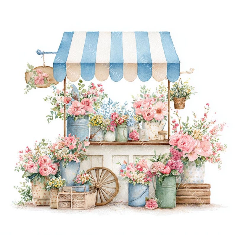 18 Flower shop Clipart, Flower market, Floral store, Flower store standing, Printable Watercolor,High-Quality JPGs, Papercraft, Junk Journal