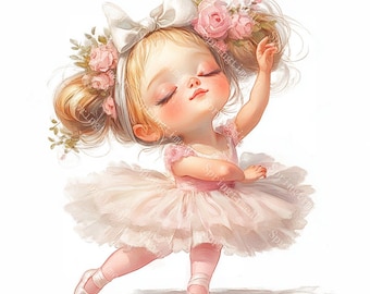 18 Cute Pink Ballerina Clipart, Little Girl Ballerina, Ballet Dancer, Printable Watercolor, High-Quality PNG/JPGs, Paper Craft, Junk Journal