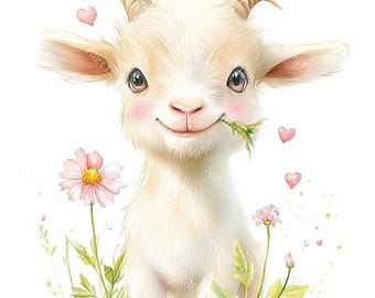 20 Baby Goat Clipart, Cute Goat Clipart, Farm Animal Clipart, Kid Goat, Printable Watercolor, High-Quality JPGs, Paper Craft, Junk Journal